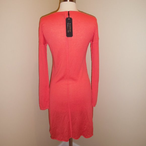 NWT BEBE Cashmere Silk Orange Coral Sweater dress Tunic Asymmetric Dress - Picture 7 of 8